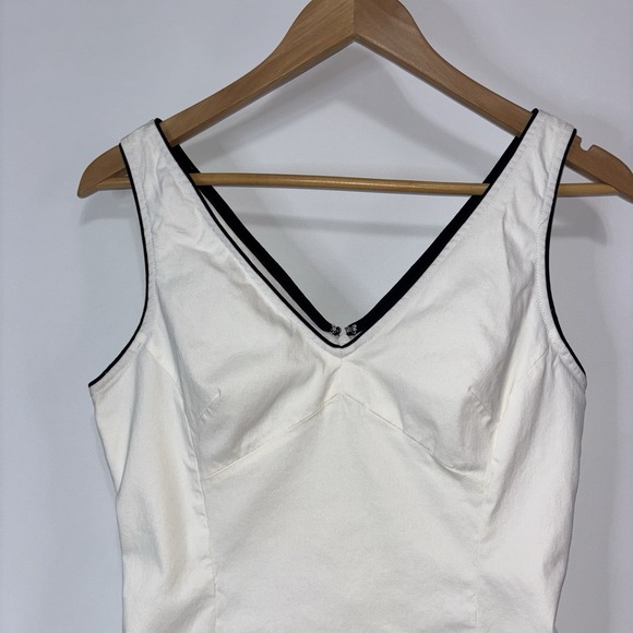 Express Women's Size 10 White Black Trim Sheath Dress Sleeveless Stretch V Neck - Picture 3 of 11